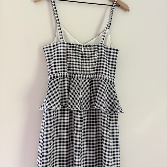 J. Crew Silk Gingham Spaghetti Strap Ruffle Tiered Midi‎ Dress Blue White Size 4 - Picture 8 of 11